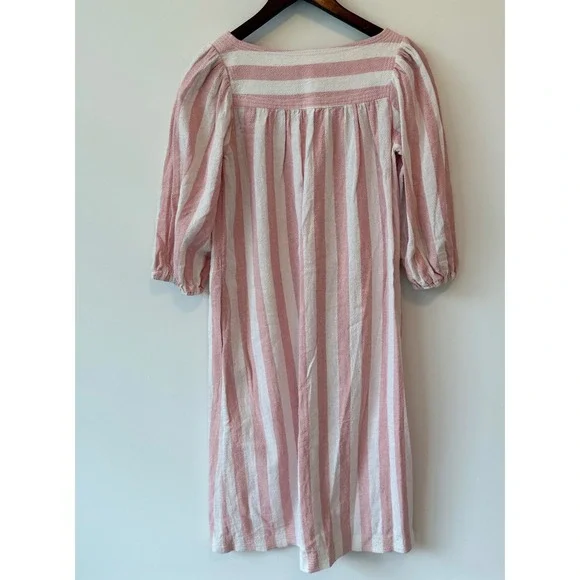Vintage Tracy Feith Pink‎ White Striped Cotton Midi Dress Puff Sleeve Size 0 - Picture 2 of 9